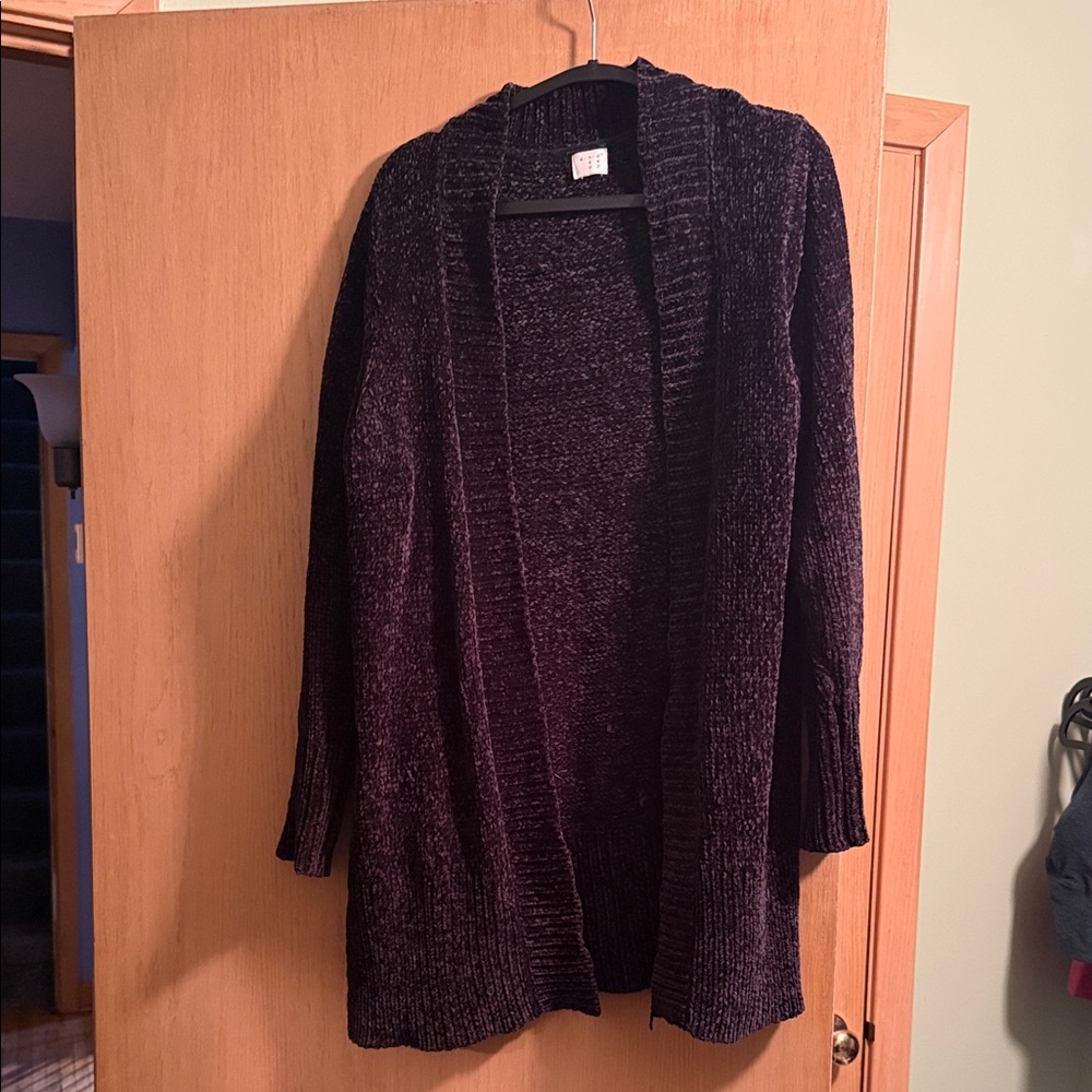 Open-Front Chenille Cardigan Sweater in Black
